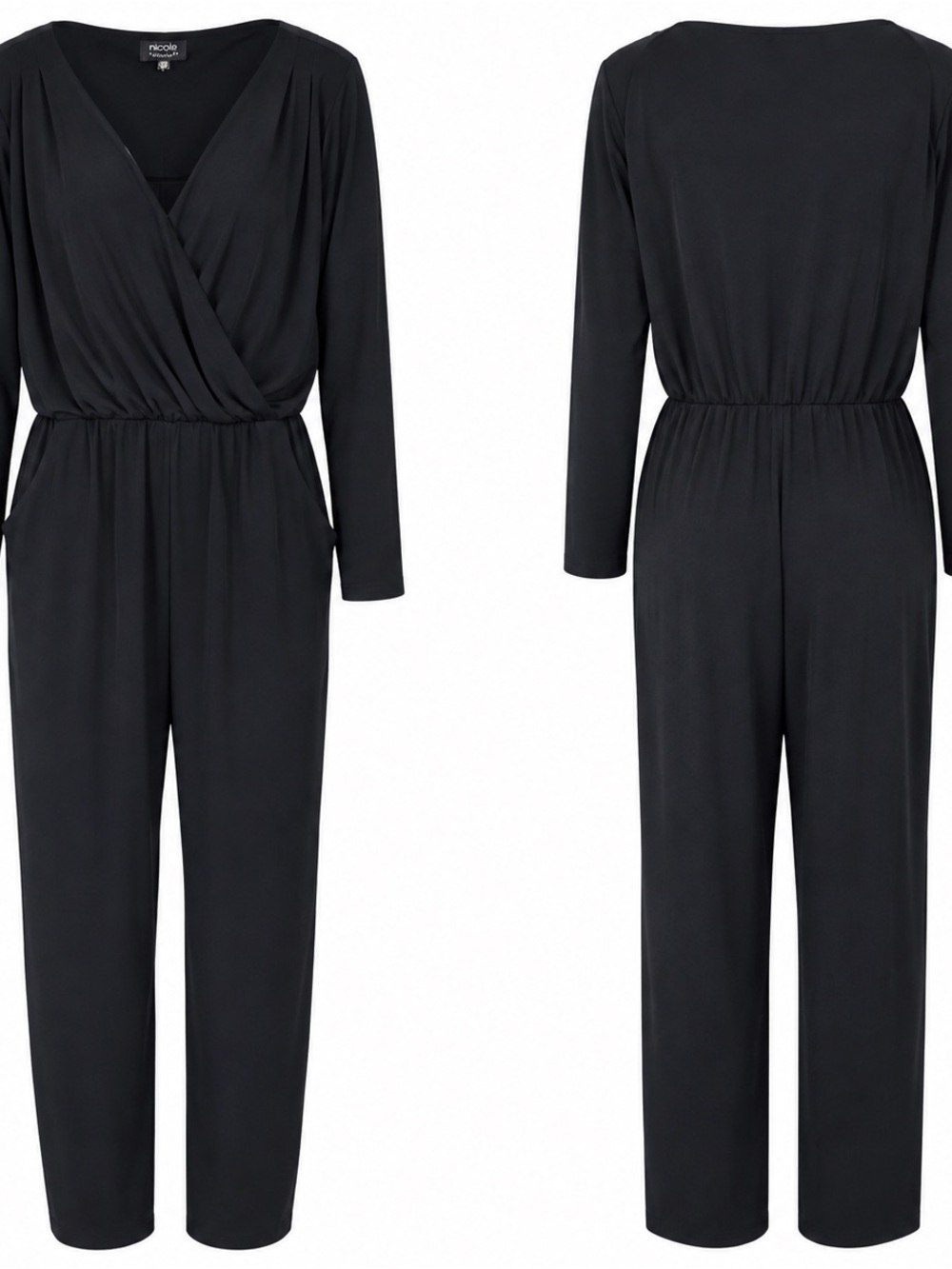 Nicole by Nicole Miller Black Wrap Belted Jumpsuit